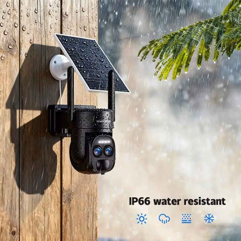 Telecamera di sicurezza WiFi, colore nero, alimentata a energia solare - Risoluzione 3 MP - Rotazione a 360° - Impermeabile