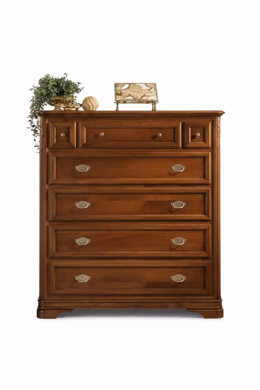 Cassettiera Mobili 2G con 7 cassetti e ribalta in legno massello tinta noce L: 120 cm, P: 51 cm, H: 130 cm – 2