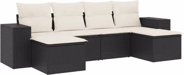 Set Salotto da Giardino Moderno a L con 6 Pezzi in Polyrattan Nero e Bianco con Cuscini Inclusi e Rivestimenti Rimovibili – 1