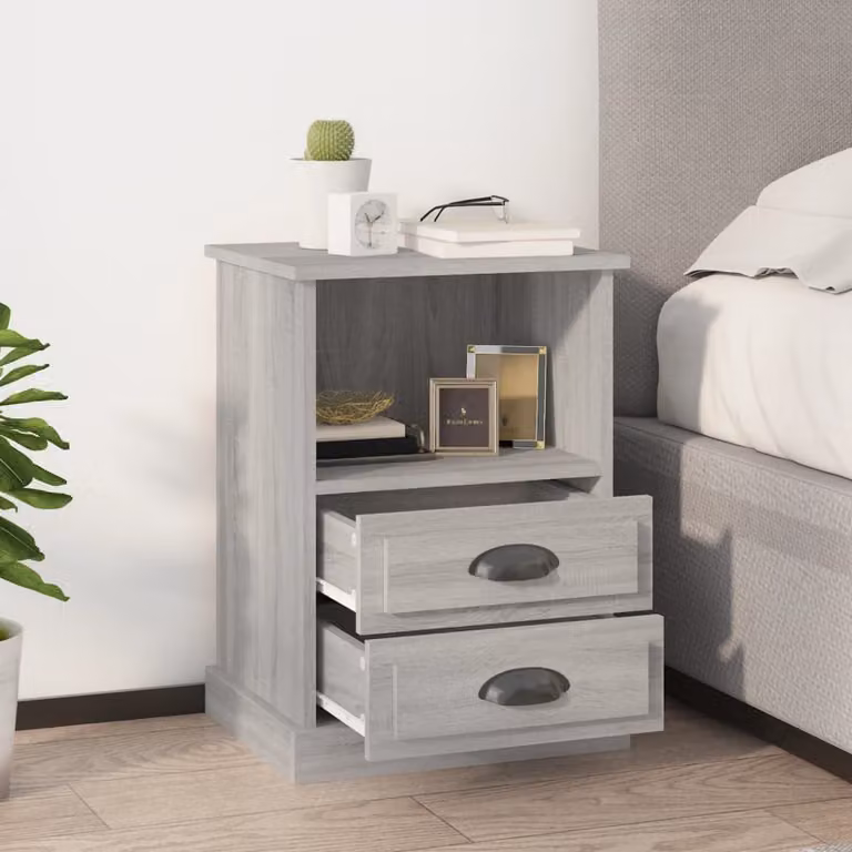 Set di 2 comodini moderni vidaXL in legno e MDF, colore grigio opaco, L 43 cm x P 36 cm x H 60 cm