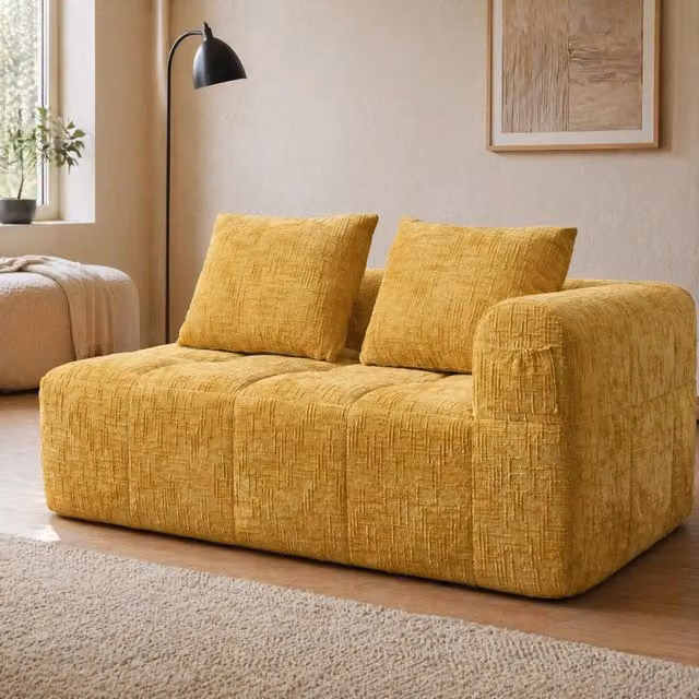 Divano 2 posti con chaise longue 158x90 cm in ciniglia gialla HOMVRA
