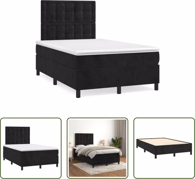 The Living Store Letto a molle con materasso nero 120x190 cm in velluto