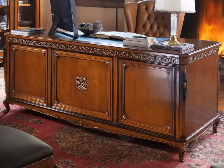 Casa Padrino scrivania barocca marrone - Nobile scrivania da ufficio in legno massello - Mobili da ufficio barocchi - Qualità eccellente - Italy