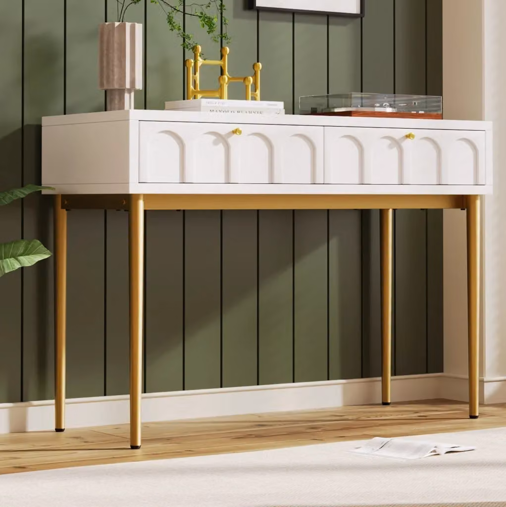 Toeletta MODFU con 2 cassetti in truciolare e metallo, colore beige e bianco, L/P/H: 100 x 45 x 76,5 cm – 2