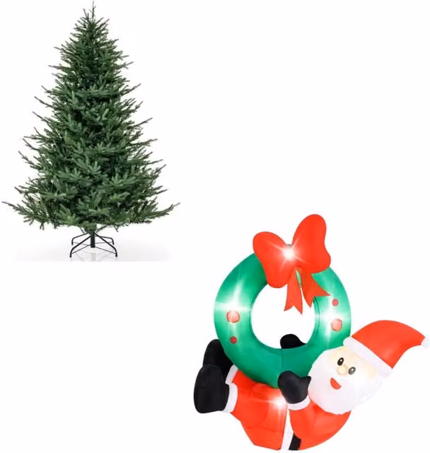 Set Natalizio con Albero Artificiale LED da 183 cm e Corona Gonfiabile Babbo Natale, Colori Rosso e Verde con Luci Bianco Caldo