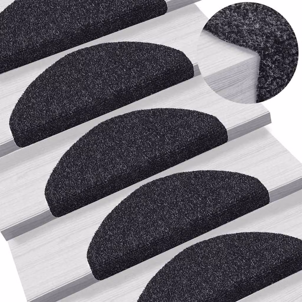 Set di 5 tappetini per scale autoadesivi vidaXL neri semicircolari, L: 65 cm, P: 21 cm, H: 4 cm