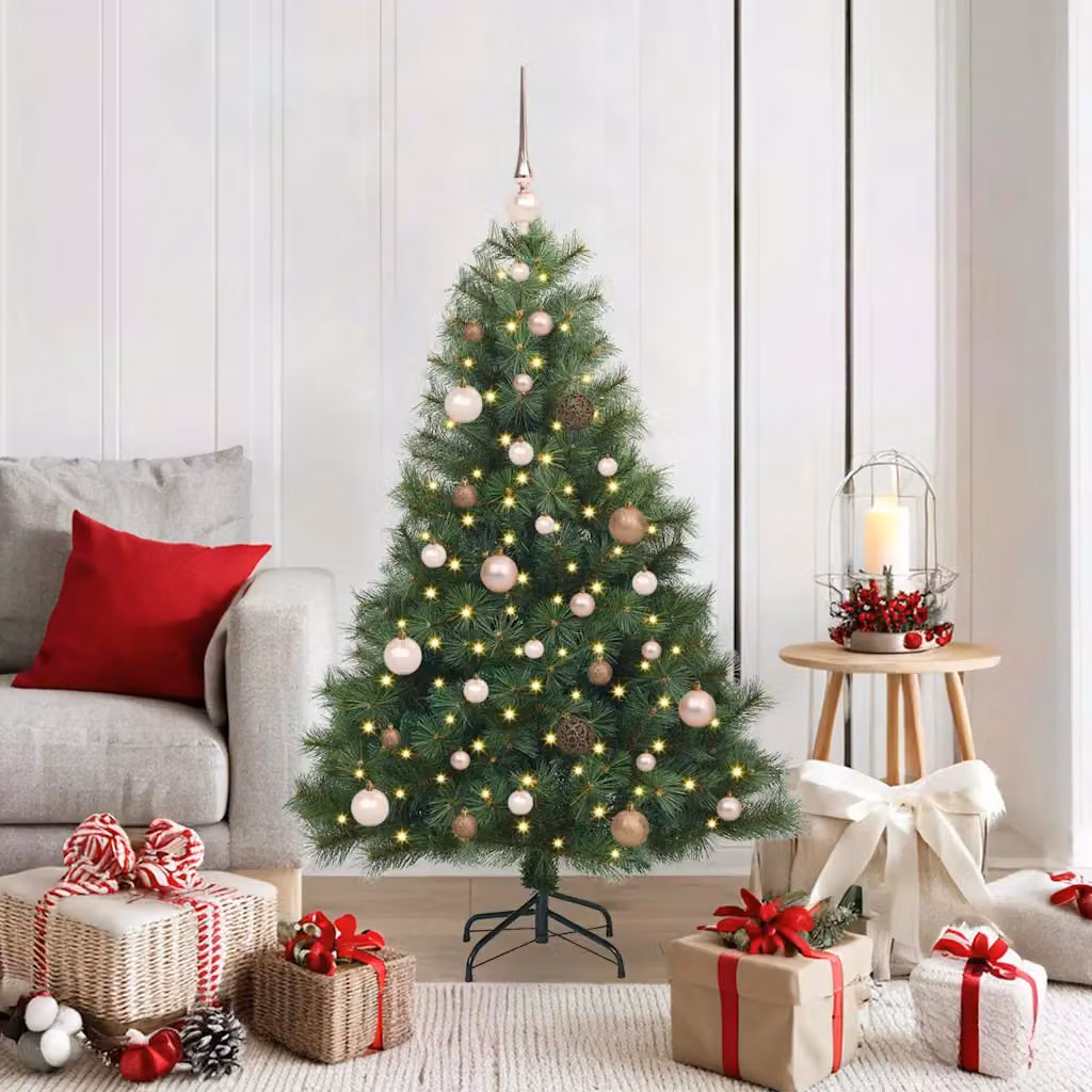 Albero di Natale artificiale vidaXL verde con 150 LED luce bianca calda in PE e PVC, Altezza: 150 cm