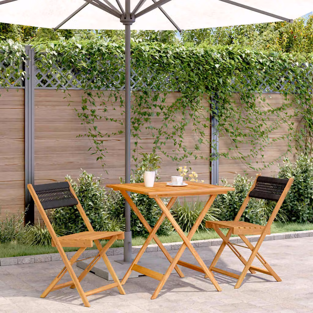 Set da Bistrot 3pz vidaXL in Legno di Acacia e Polipropilene Nero e Marrone – 1