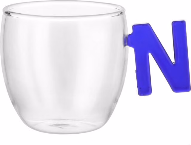 Tazzina da caffè espresso Kasanova lettera N blu in vetro borosilicato trasparente, 150 ml
