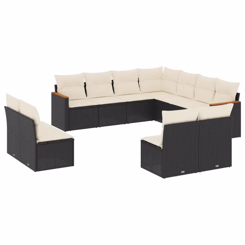 Set di Divani da Giardino vidaXL 11 pz a Forma a L con Cuscini in Polyrattan e Struttura in Acciaio Nero e Bianco – 2