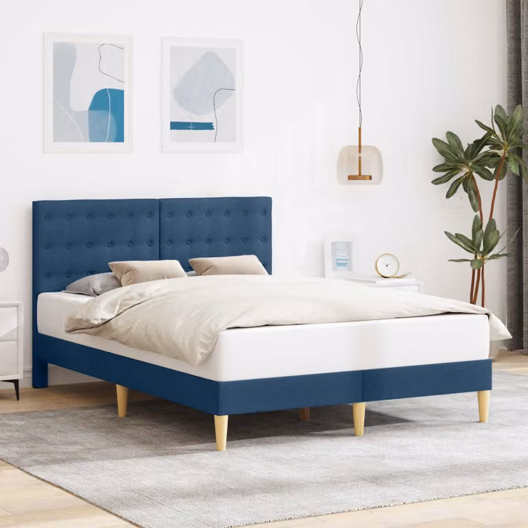Struttura del letto con testiera vidaXL in tessuto blu, L 120 x P 200 cm