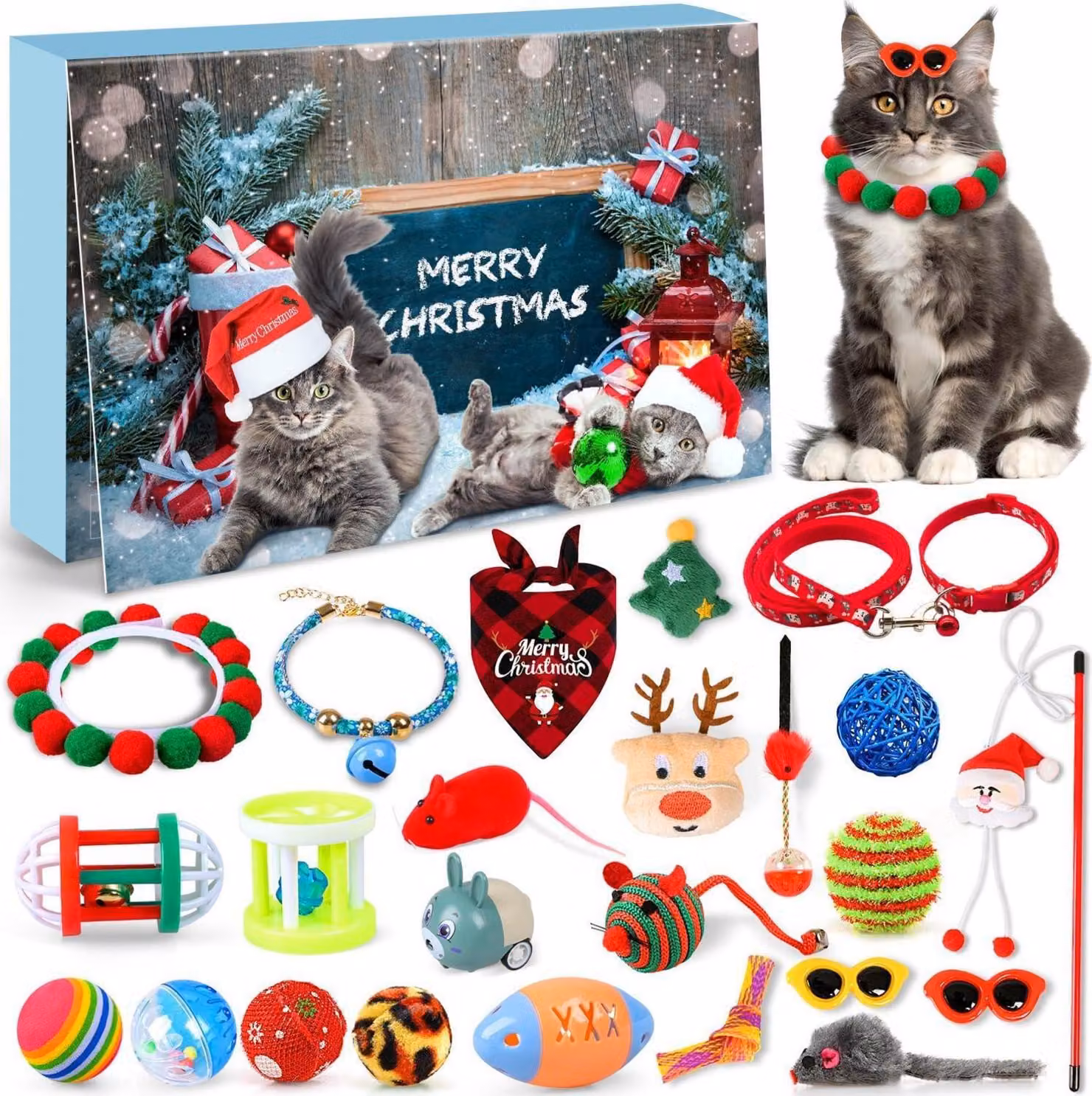 Calendario dell'Avvento Gatto 24 Giocattoli per gatti Regalo di Natale Riutilizzabile