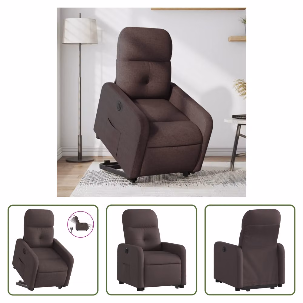 The Living Store Poltrona relax con supporto elettrico in tessuto marrone scuro