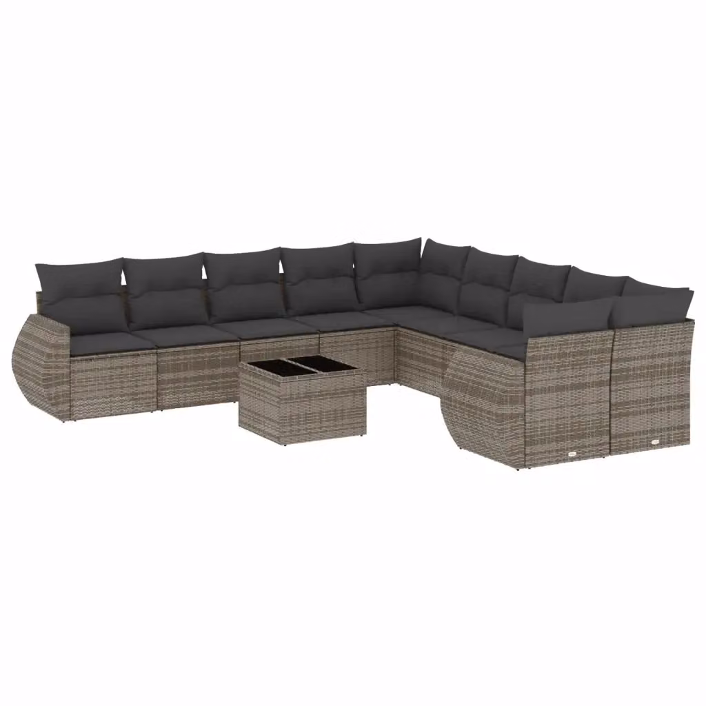 Set di Divani da Giardino vidaXL 11 pz in Polyrattan Grigio con Cuscini e Tavolino da Esterno a Forma di L – 2