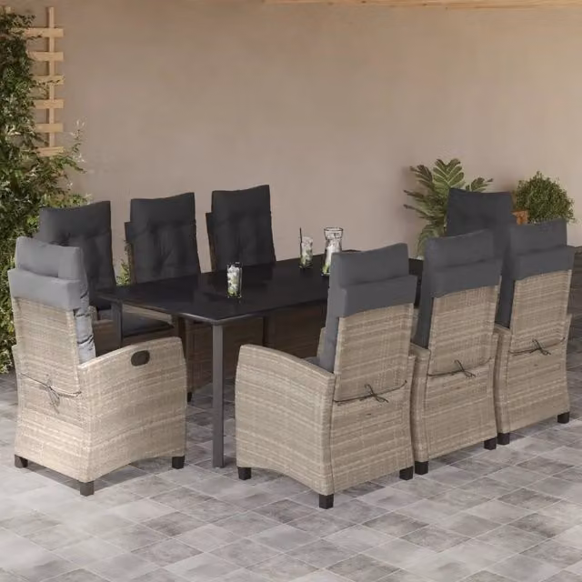 Set da giardino vidaXL in polyrattan con tavolo in vetro e 9 pezzi colore antracite