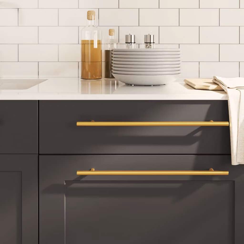 Set di 10 maniglie per mobili a barra vidaXL in acciaio inox color oro lucido, Lunghezza: 32 cm