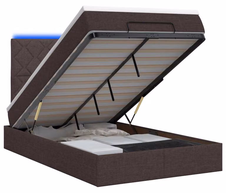 Panca contenitore con materasso e illuminazione LED, color marrone scuro, dimensioni 120 x 200 cm