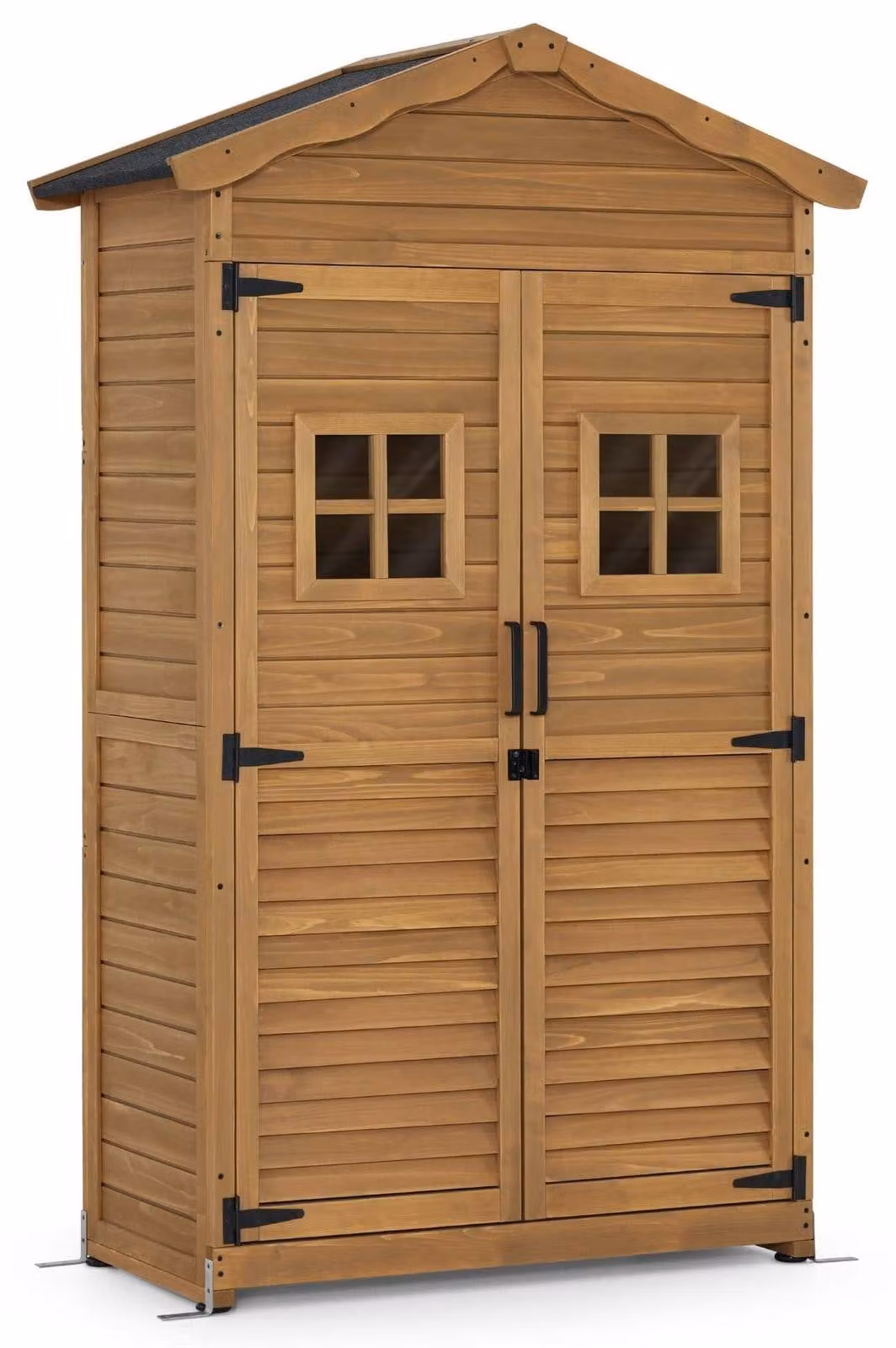 Casetta da giardino in legno - Resistente alle intemperie - Naturale - 57 x 109 x 180 cm Capanno per attrezzi da giardino in legno per esterni con tetto in asfalto e grondaia