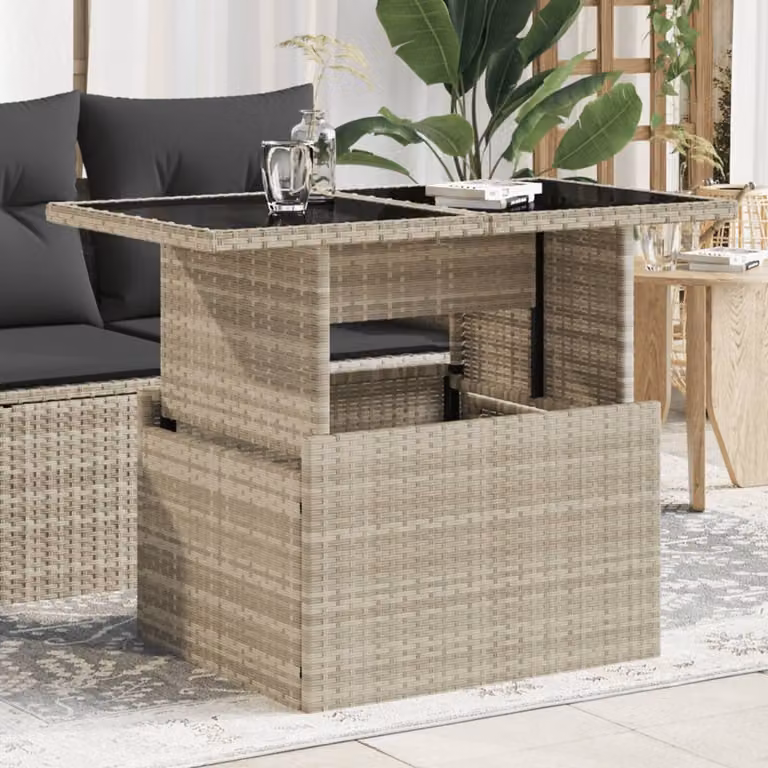 vidaXL Tavolo da giardino moderno in polyrattan con piano in vetro grigio L: 100 cm, P: 55 cm, H: 73 cm