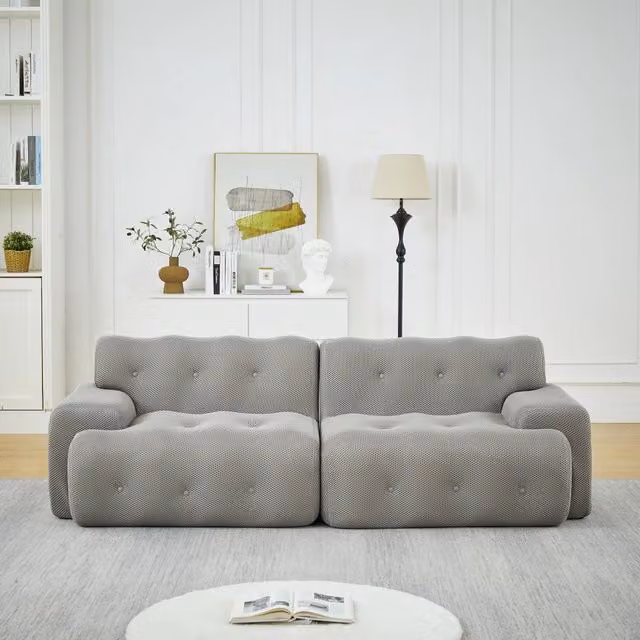 Divano 2 Posti Cloud con Braccioli Larghi e Bottoni ¨C MINIMAL ¨C Grigio