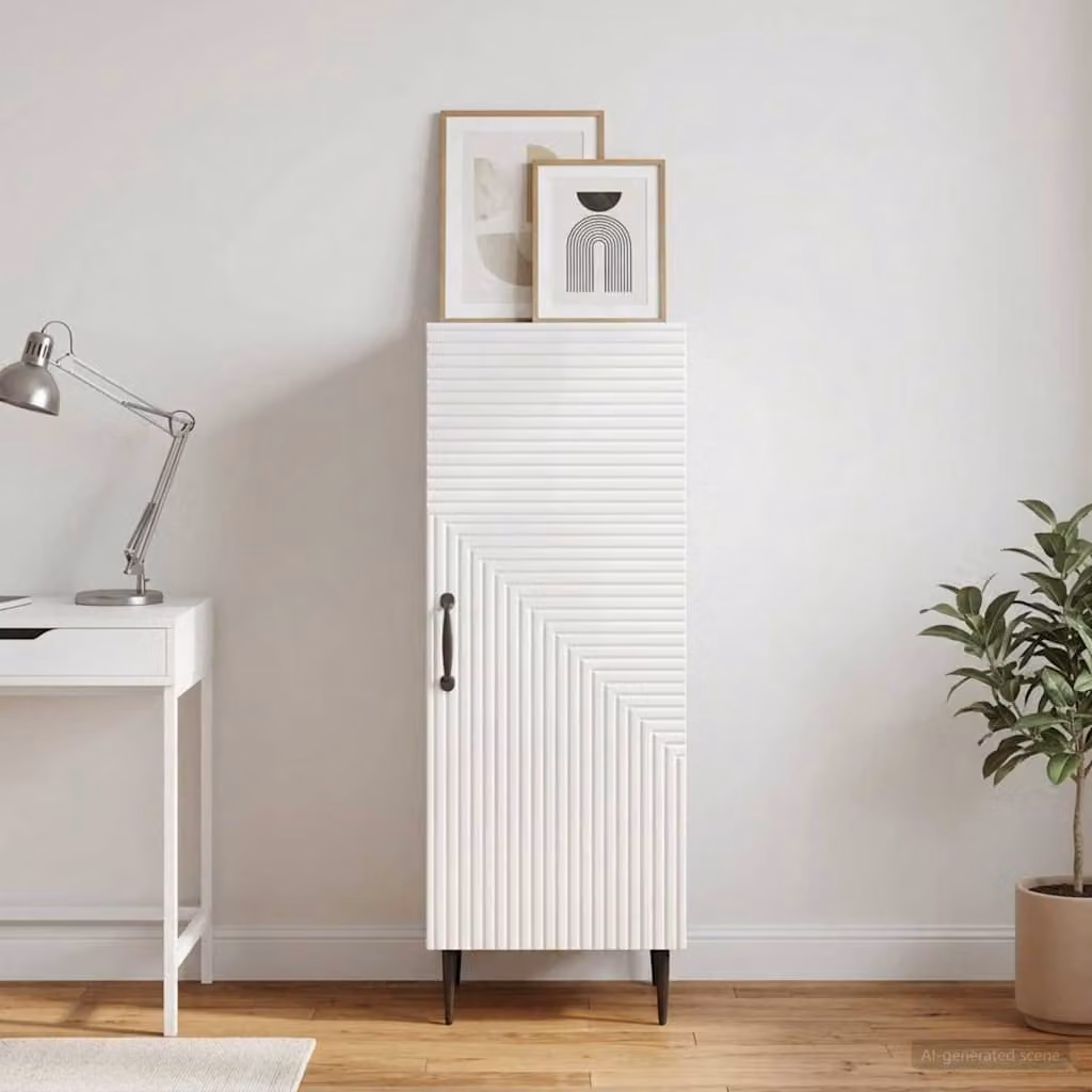 Credenza moderna vidaXL in bianco lucido in legno ingegnerizzato e metallo L: 33 cm, P: 34,5 cm, H: 89,5 cm