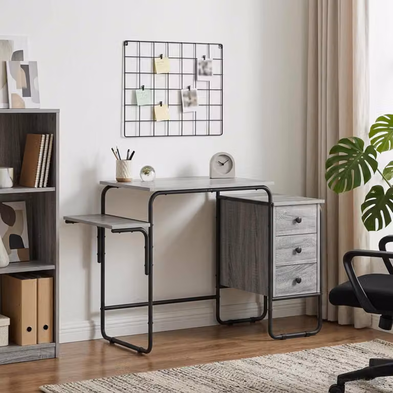 Scrivania moderna vidaXL con spazio di archiviazione, colore grigio, L: 120 cm, P: 60 cm, H: 75 cm