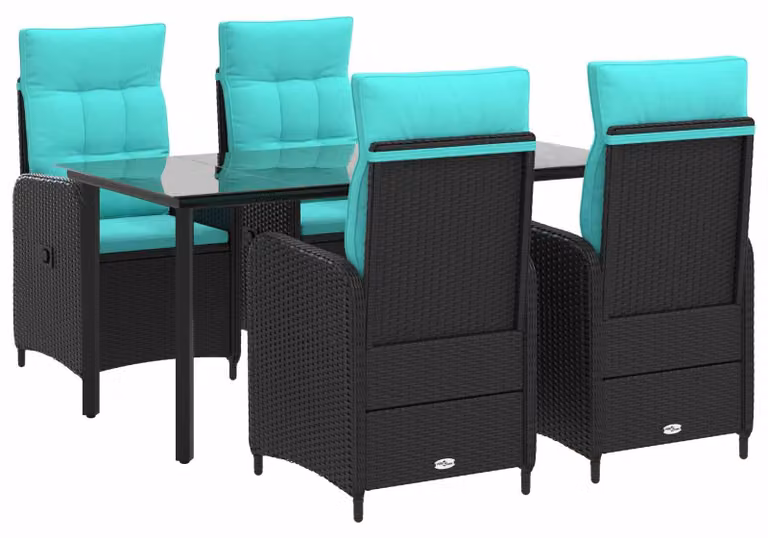 Set da pranzo per esterno, composto da 5 pezzi, realizzato in rattan in polietilene e acciaio con rivestimento a polvere