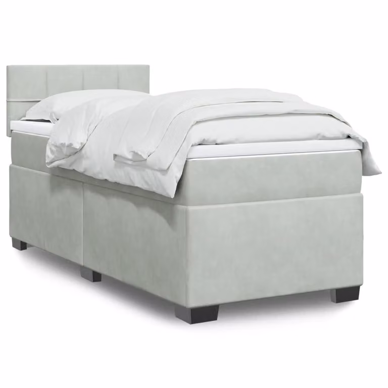 vidaXL Giroletto a Molle Ibrido con Materasso in Velluto Grigio e Bianco L/P/H: 80 x 200 cm