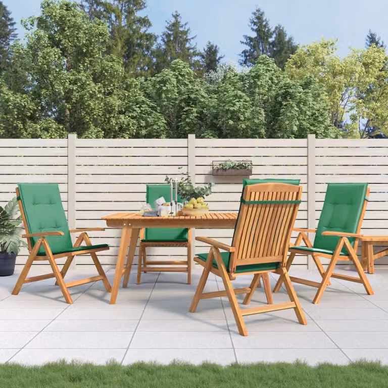 Set di 4 sedie pieghevoli reclinabili con cuscini vidaXL in legno di teak marrone e verde