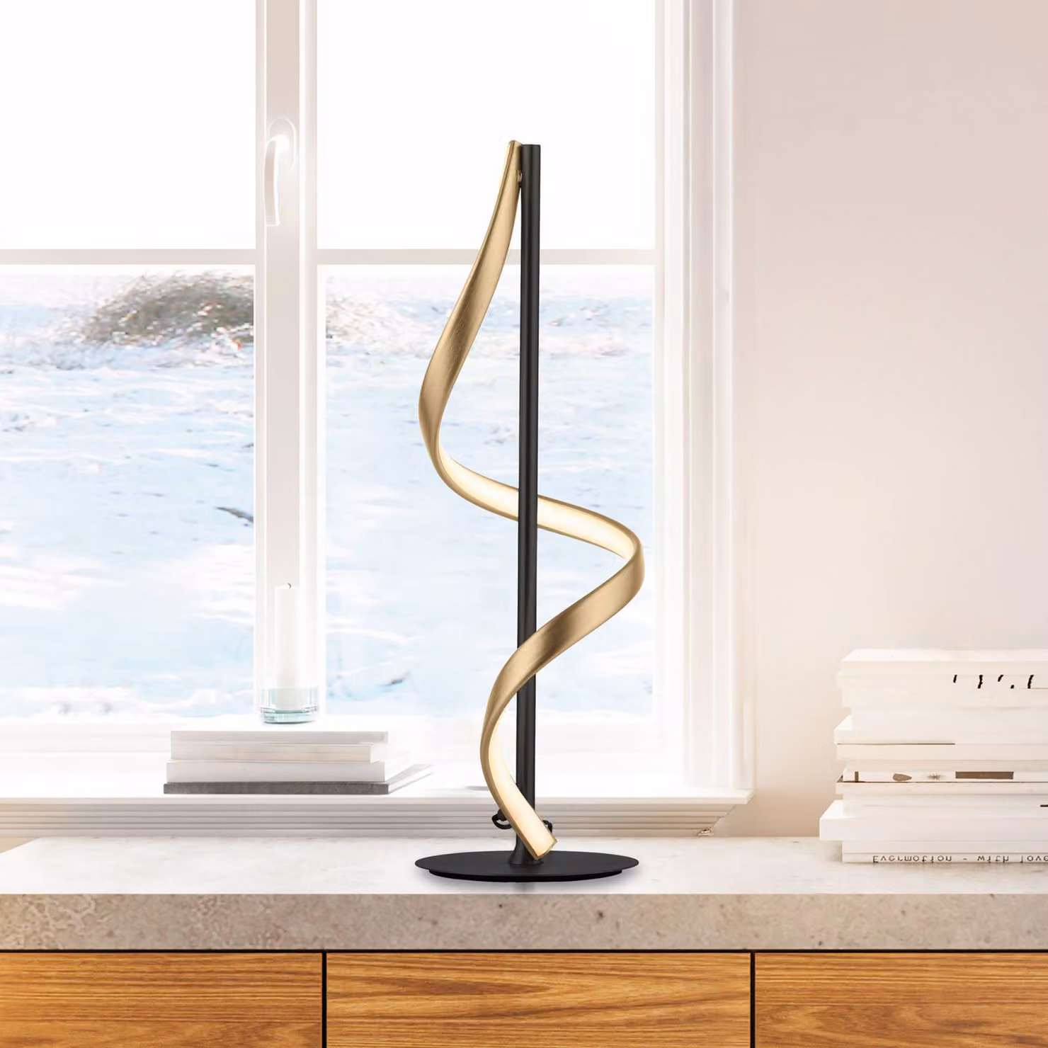Q-Smart-Home Paul Neuhaus Q-Swing lampada tavolo antr./ottone Q-Swing, dimmerabile, Nero, Soggiorno / Sala da pranzo, Alluminio, Moderno