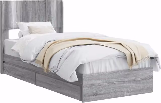 Letto singolo | Letto per adulti | Struttura del letto con stoccaggio e testata Sonoma grigio