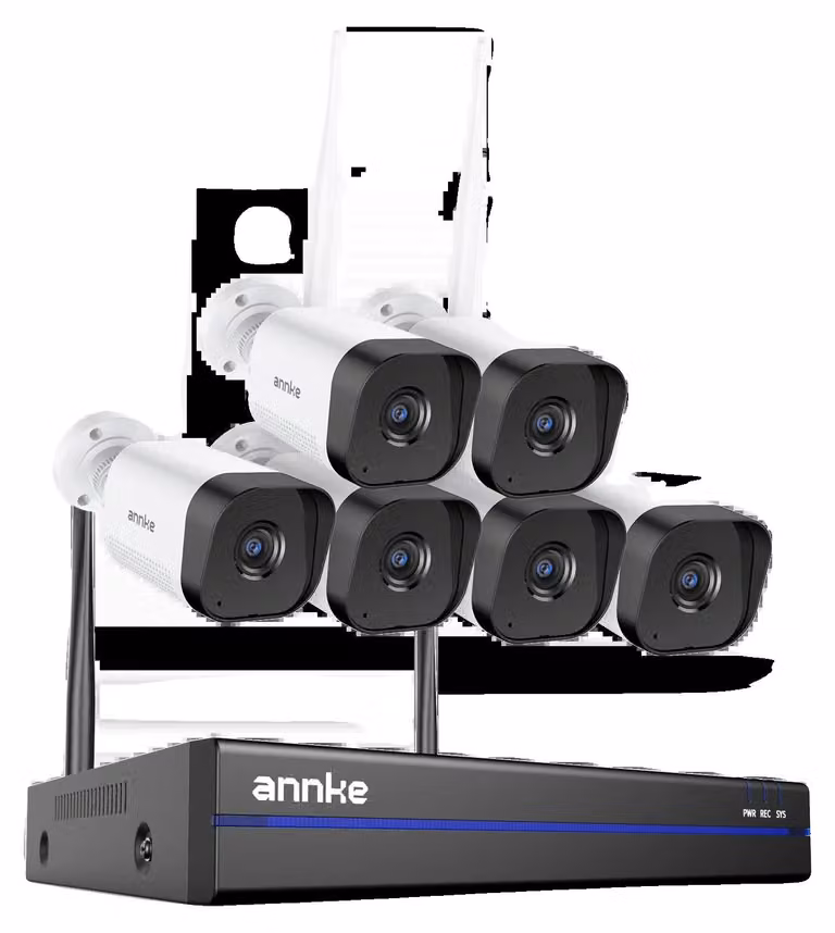 Sistema CCTV, risoluzione 5 MP, visione notturna fino a 30 m, NVR a 16 canali con 6 telecamere, Nessun-b
