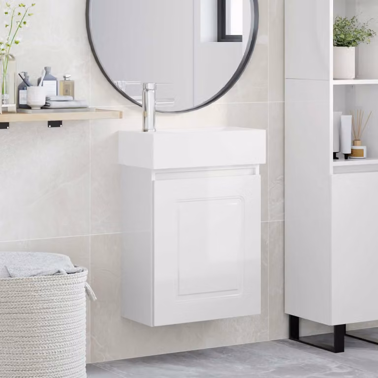 Mobile bagno moderno vidaXL con rubinetto Bianco Lucido L/P/H: 45,5 x 22,5 x 84 cm