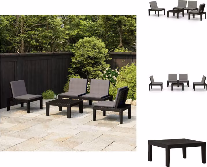 vidaXL set salotto da giardino 4 pezzi con cuscini in plastica grigio - Set di mobili da giardino