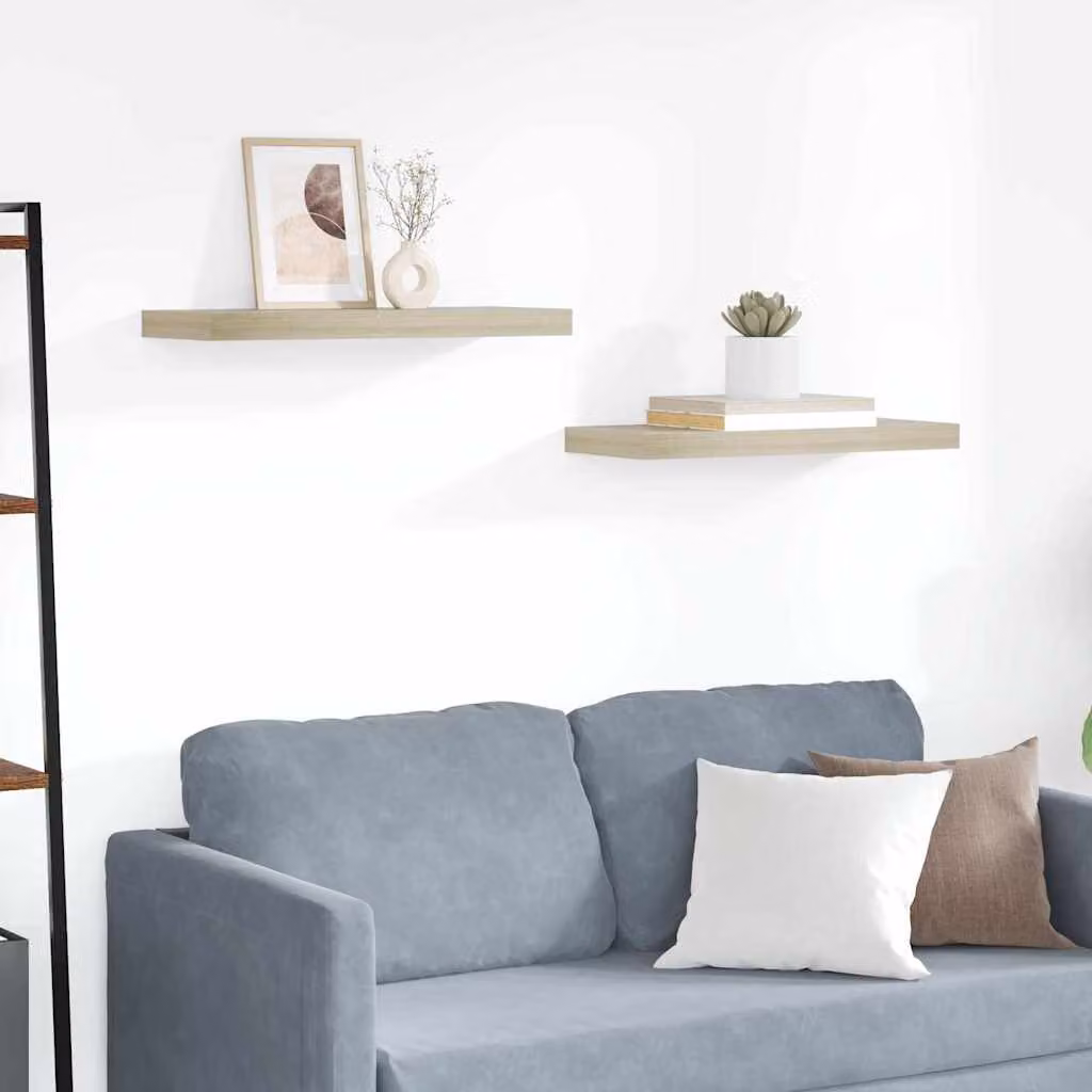 Set di 2 scaffali a parete vidaXL in MDF color rovere, L 60 x P 23,5 x H 3,8 cm