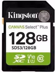 Scheda di memoria SD Kingston Canvas Select Plus SDS3 da 128GB, colore nero