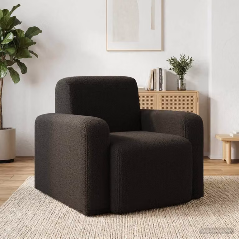 Poltrona moderna vidaXL in tessuto bouclé nero con braccioli per soggiorno e camera da letto L: 77 cm, P: 77 cm, H: 90 cm