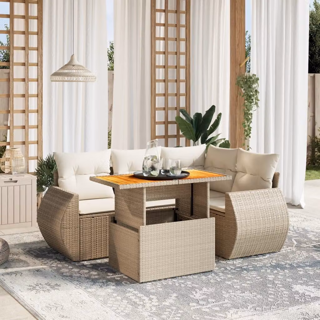 Maison Exclusive - Set Divano da Giardino 5 pz con Cuscini Beige in Polyrattan
