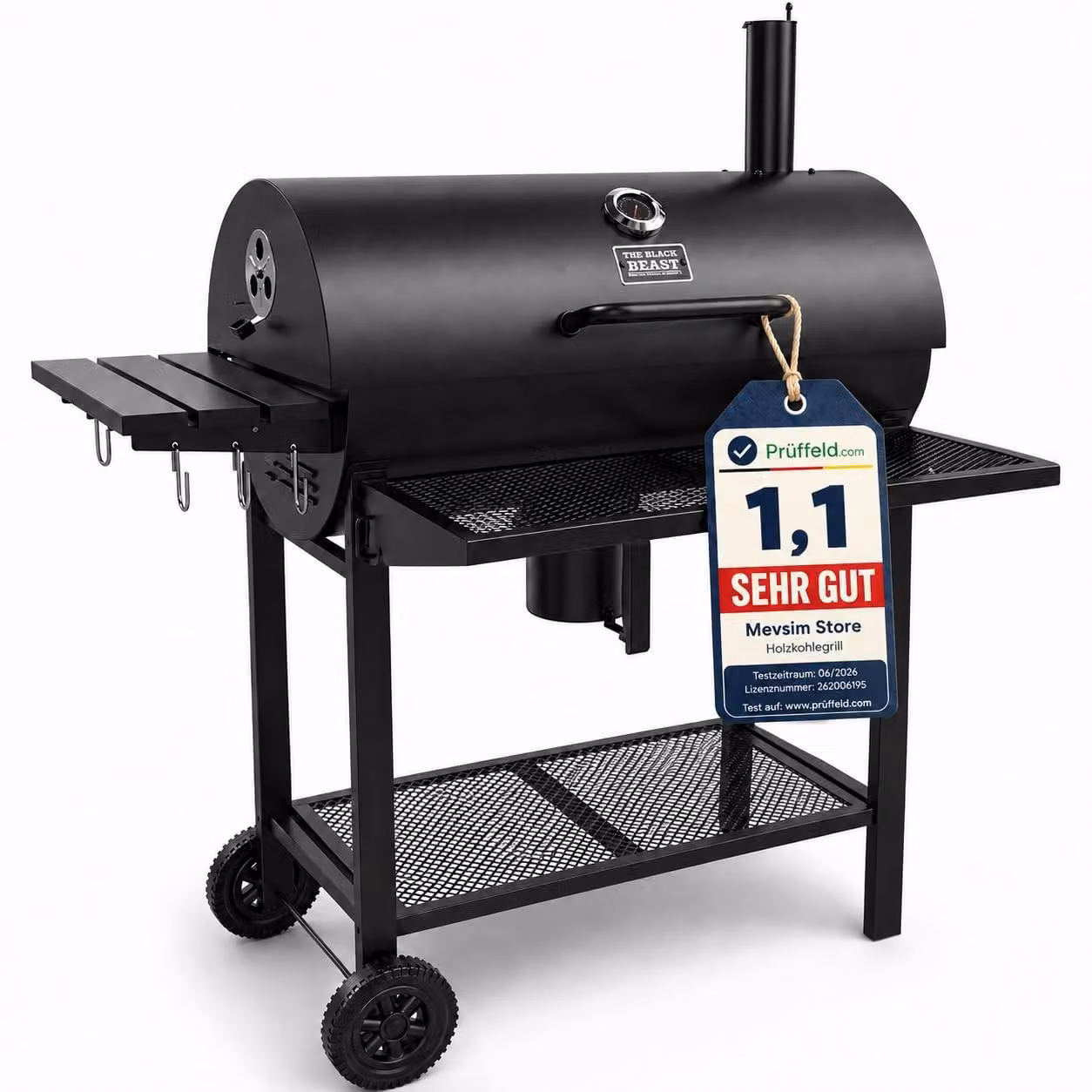 Griglia per barbecue a carbone con ruote e termometro