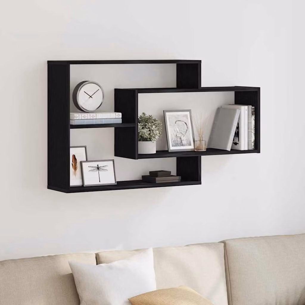 vidaXL Mensola da parete moderna in legno nero L: 104 cm, P: 20 cm, H: 58,5 cm