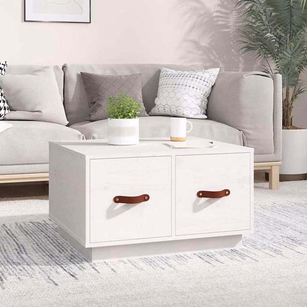 vidaXL Tavolino da Salotto Moderno in Legno di Pino Bianco L: 60 cm, P: 53 cm, H: 35 cm