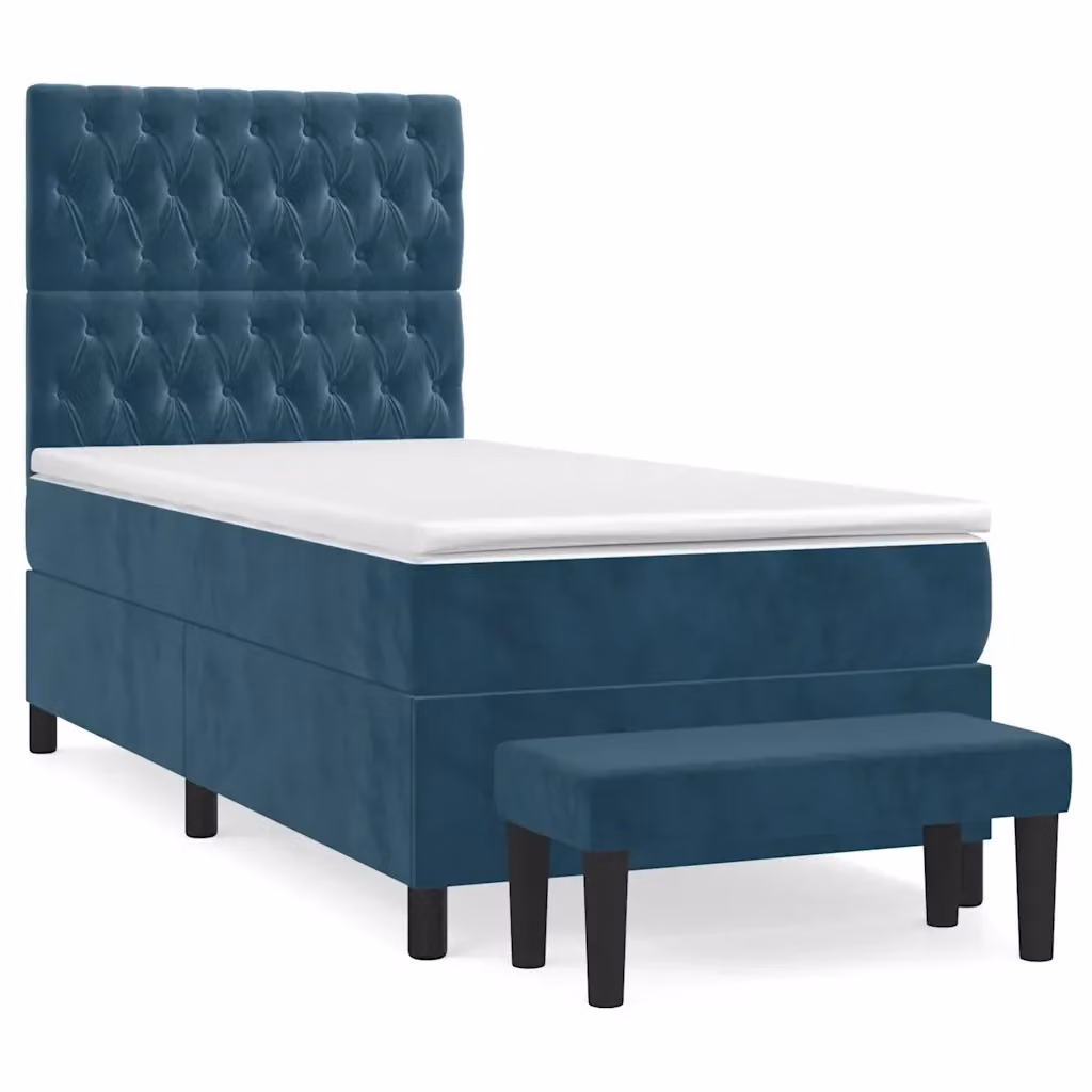 Letto Ibrido con Giroletto a Molle e Materasso vidaXL in Velluto Blu e Bianco L/P/H: 203 x 100 x 118 cm – 2