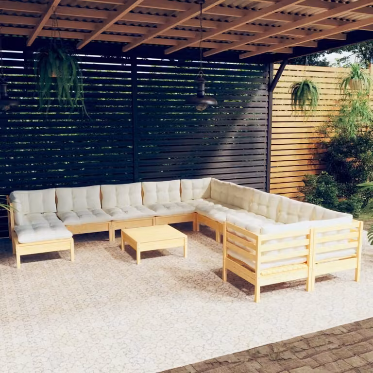 Maison Exclusive - Set Divani da Giardino 12 pz con Cuscini Crema Massello di Pino