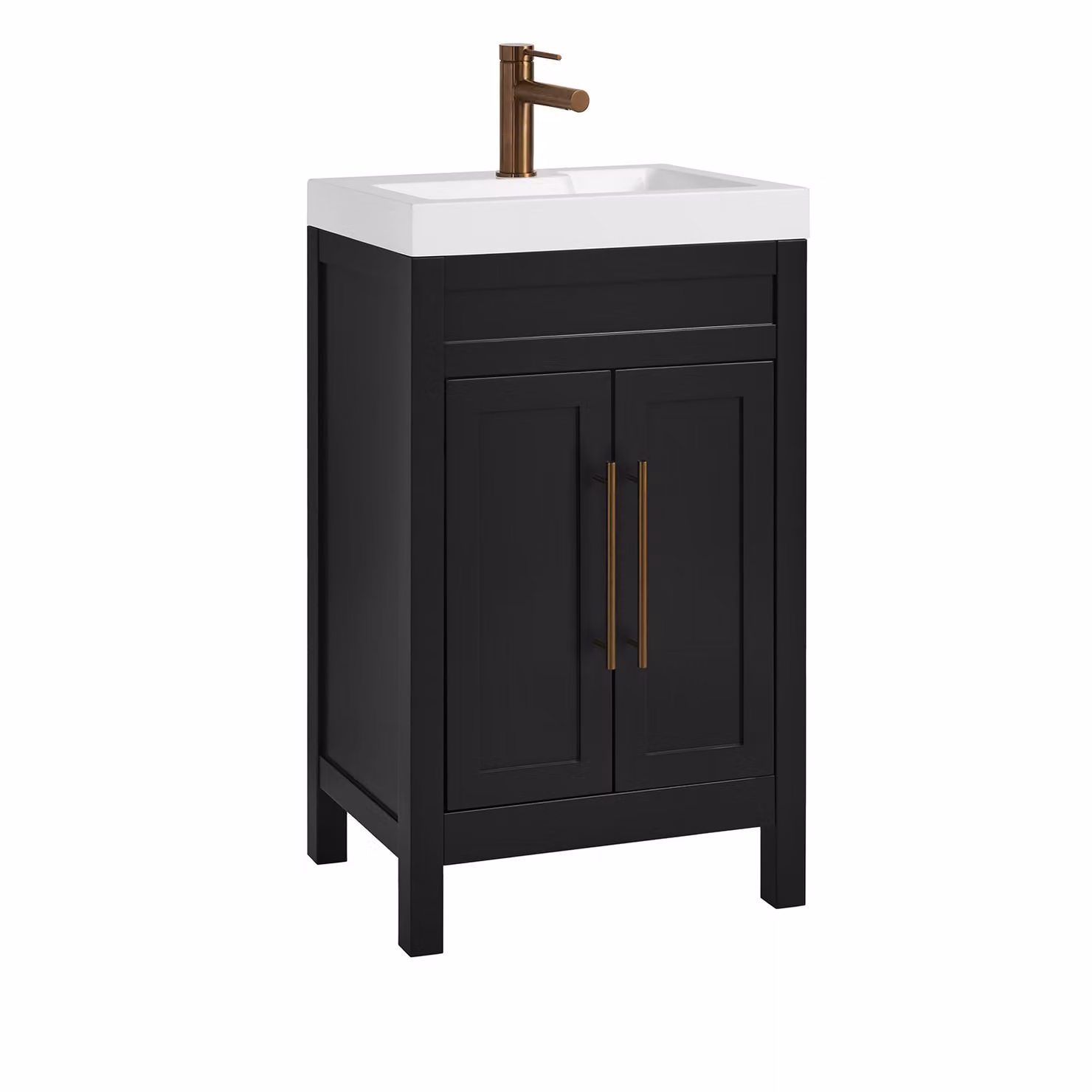 Mobile Bagno Grigio Nero da 500mm con Lavabo e Maniglia Moderna con Barra a T in Rame Satinato - Warwick