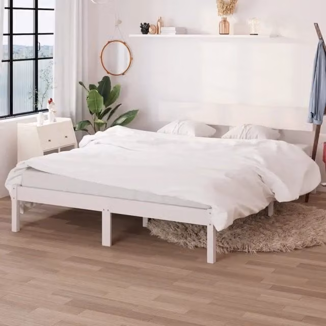 Giroletto vidaXL in legno massello di pino bianco laccato con doghe piatte, L/P/H: 190 x 140 x 70 cm