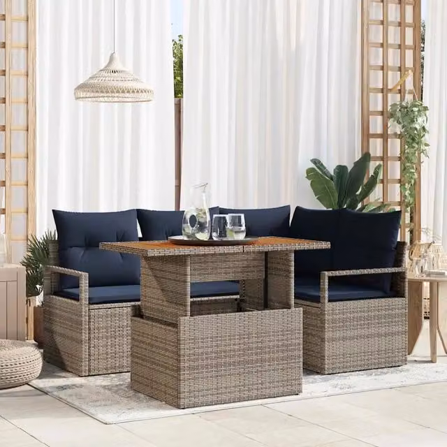 Set Divano da Giardino 5 pz 4-Numero di posti Grigio e Blu Navy 3349709
