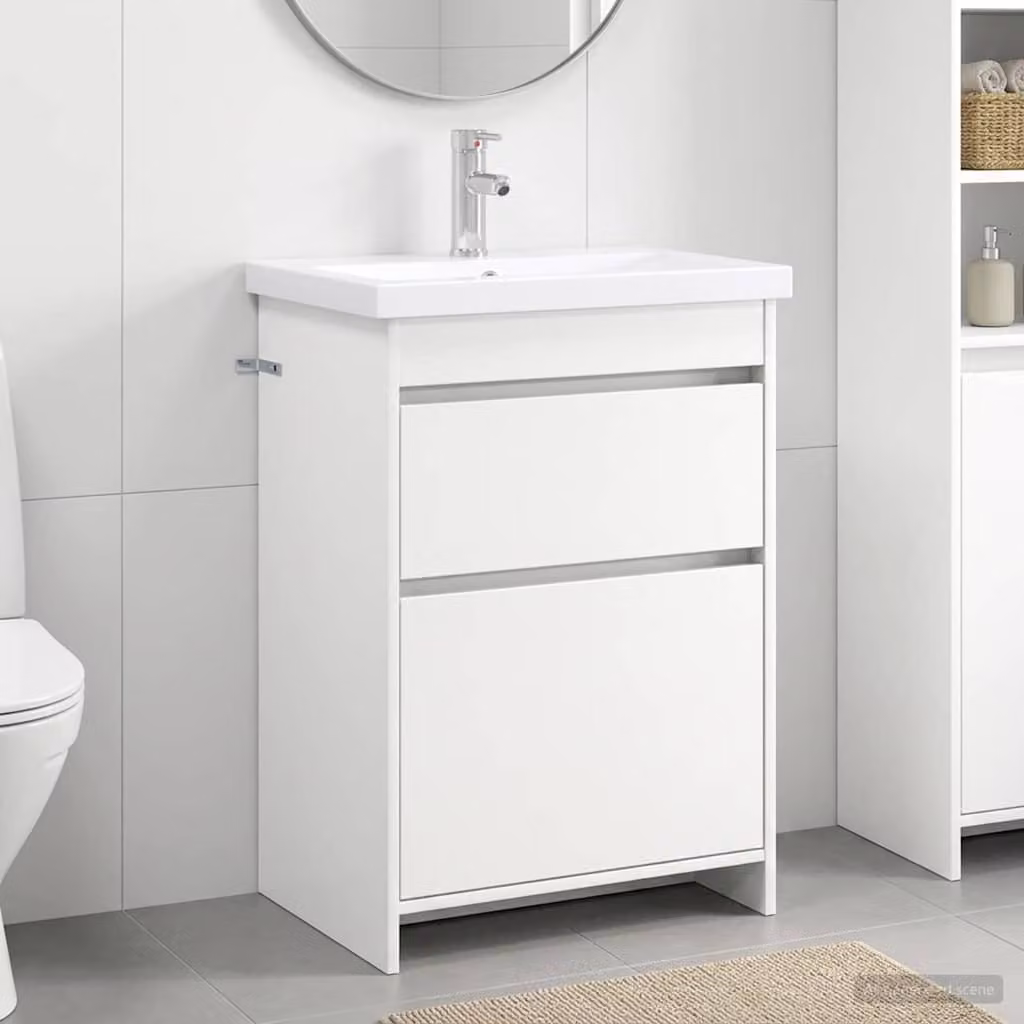 Mobile lavabo moderno vidaXL bianco con cassetti e ante L/P/H: 61 x 40 x 84,5 cm