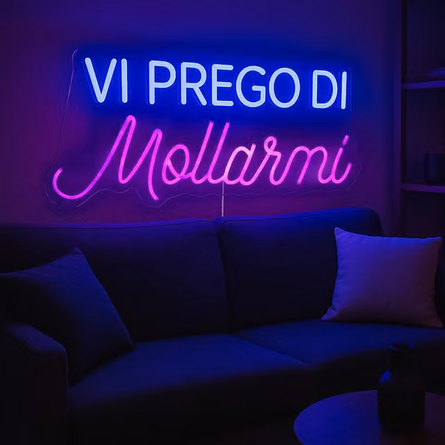 Insegna luminosa a LED multicolore KASANOVA con scritta Vi prego di mollarmi da appendere al muro