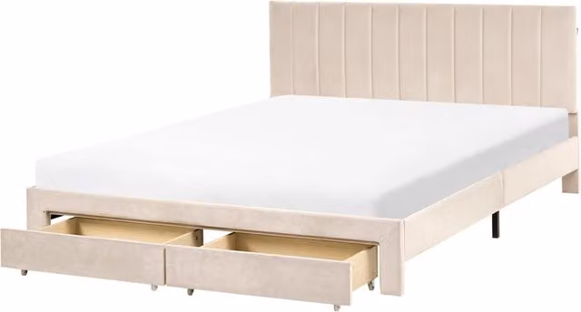 Letto matrimoniale 160 x 200 cm Beige Rivestimento in velluto 4ft con cassetti Testiera Base a doghe Moderno