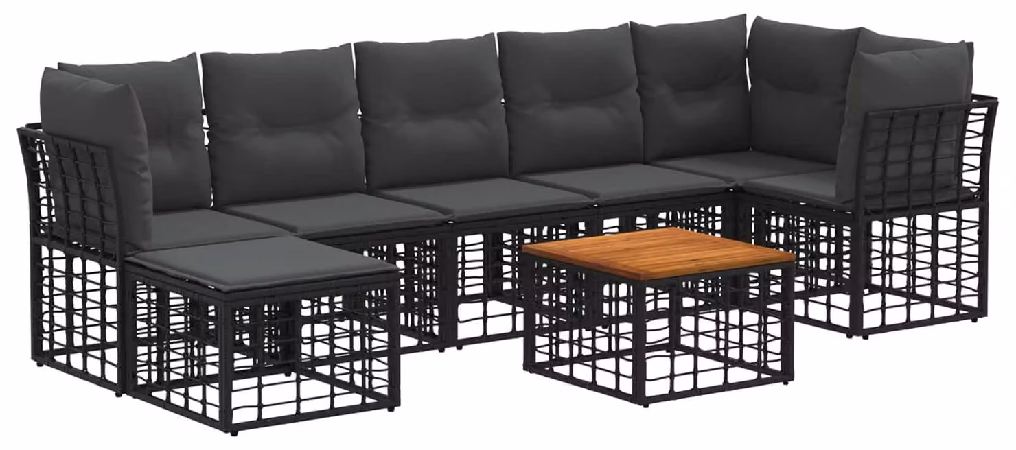 Set di divani da esterno 8 pcs Nero e Grigio scuro Poliestere